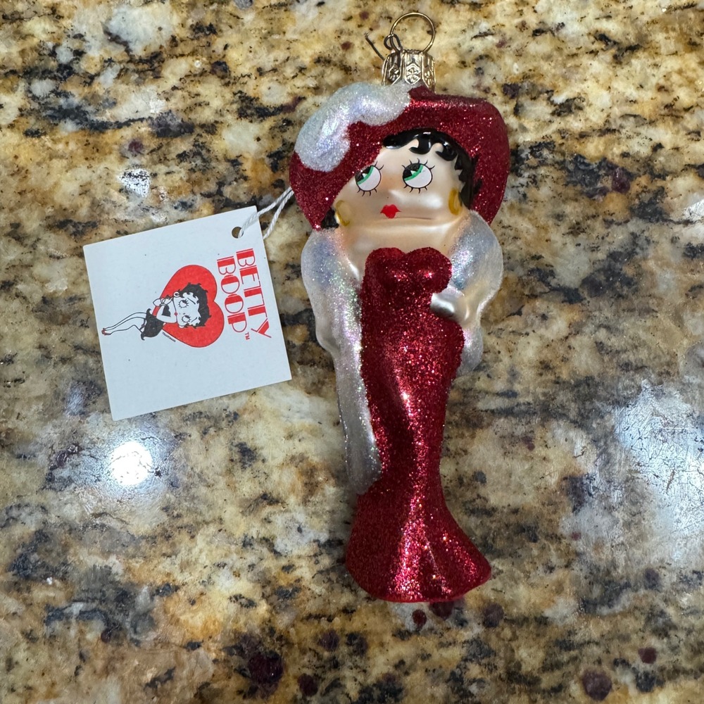 Kurt Adler Polonaise Betty Boop Glass Ornament Red Glitter Dress Hand Crafted